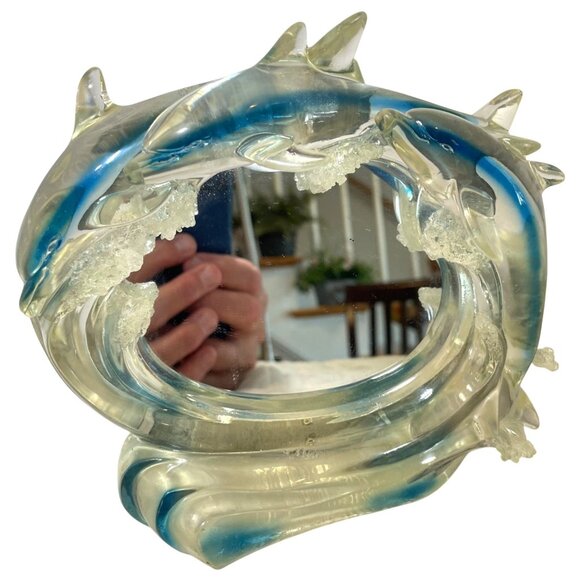 Dolphin-Themed Oval Mirror With Blue & Clear Resin Frame - Picture 1 of 12